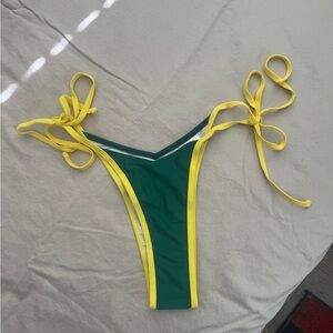 Women’s Green Tie-Side Bikini Bottom with Yellow Trim